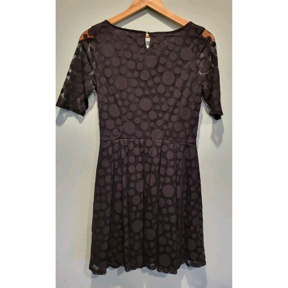 Black On Black Polkadot Short Sleeve Pleated Dress Lauren Conrad Sz 6 Whimsigoth - Picture 5 of 9